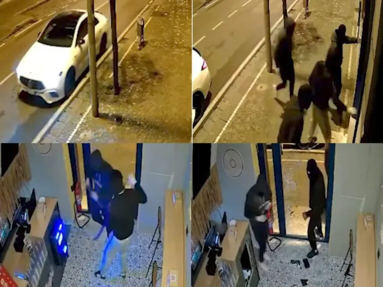 Spaccano la vetrata e irrompono nel ristorante, banditi in fuga con cassa automatica
