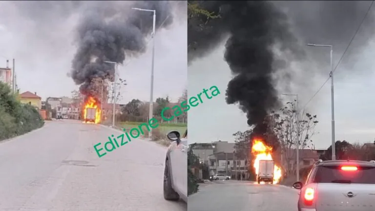 Camion a fuoco all’improvviso: paura in strada