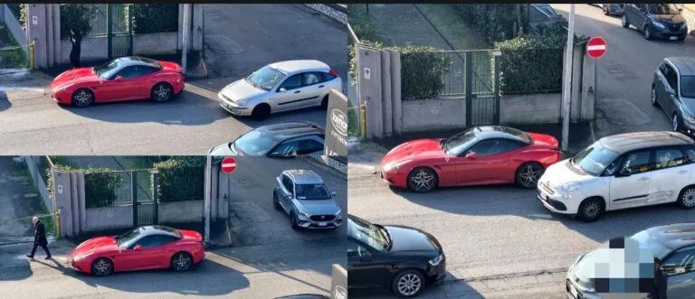 Parcheggia la Ferrari in strada creando intralcio alla circolazione
