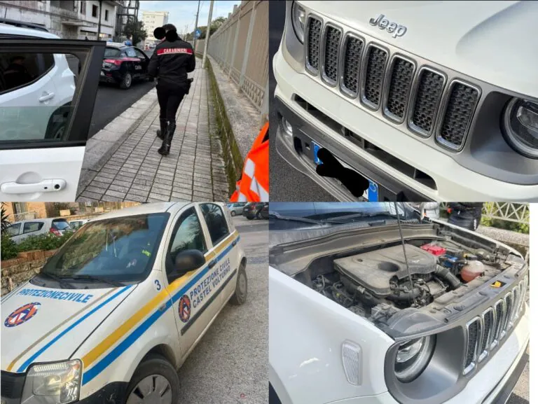 Rubano auto e poi l’abbandonano: sul posto carabinieri e Protezione Civile