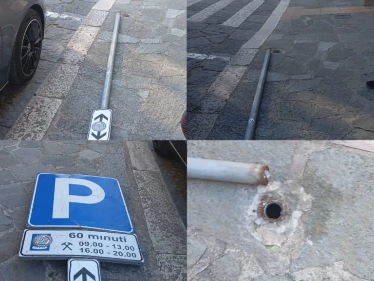 Vento spazza forte la valle: cede segnale stradale in centro