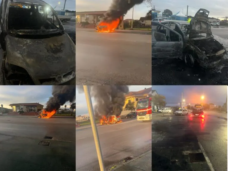 Auto a fuoco in mezzo alla strada, Protezione Civile e pompieri in azione