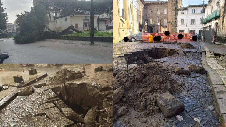 Maltempo si abbatte sulla città: cadono alberi e si aprono enormi voragini