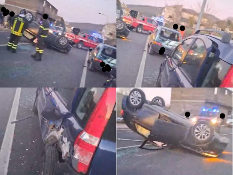 Auto si ribalta dopo carambola choc, ragazza trasportata in ospedale