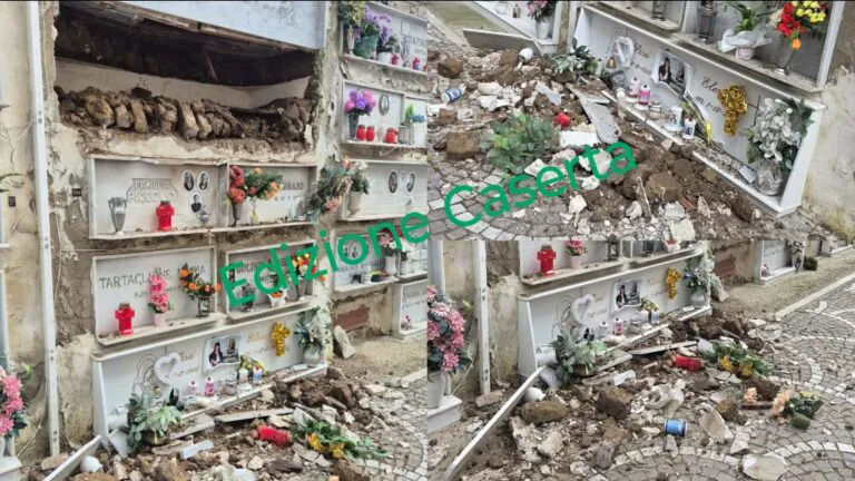 Crollo al cimitero, danneggiati loculi