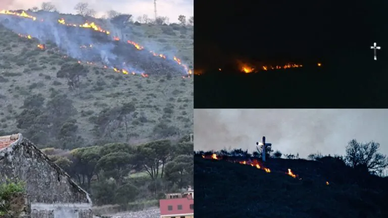 Vasto rogo sul monte nei pressi delle abitazioni, pompieri in azione