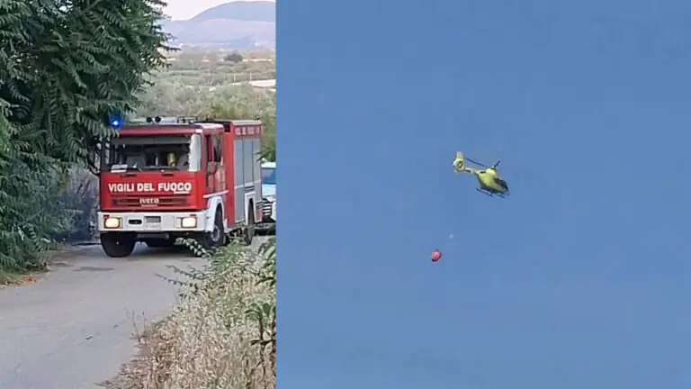 Incendio lungo il monte: pompieri al lavoro
