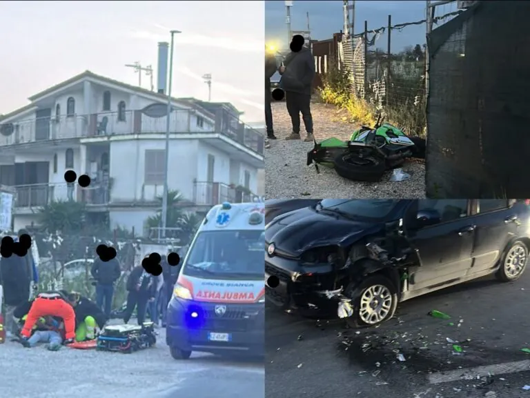 Impatto choc tra auto e moto, centauro resta a terra