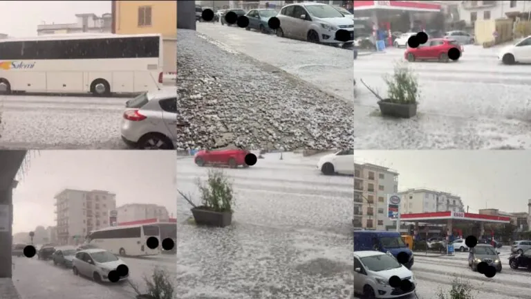 Grandinata incredibile nel Casertano: strade imbiancate