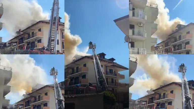 Maxi rogo nella mansarda di un palazzo, pompieri in azione