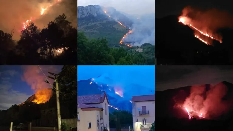 Maxi incendio sul monte, Protezione Civile e pompieri in azione