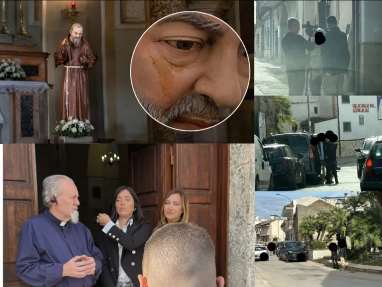 Lacrima sul volto di Padre Pio, troupe Rai nella frazione