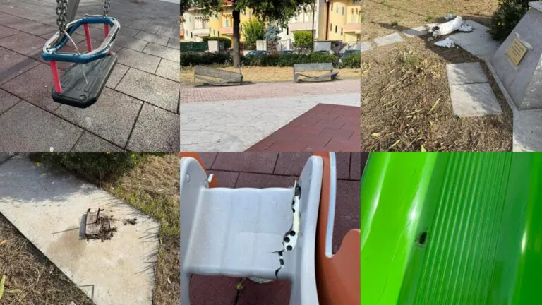 Panchine e giostre vandalizzate, parco nel degrado. Urge intervento