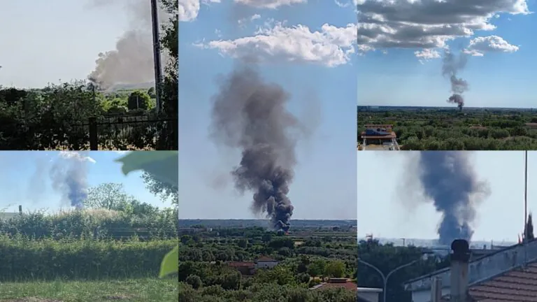 Vasto rogo in un’area verde, colonna di fumo visibile da chilometri