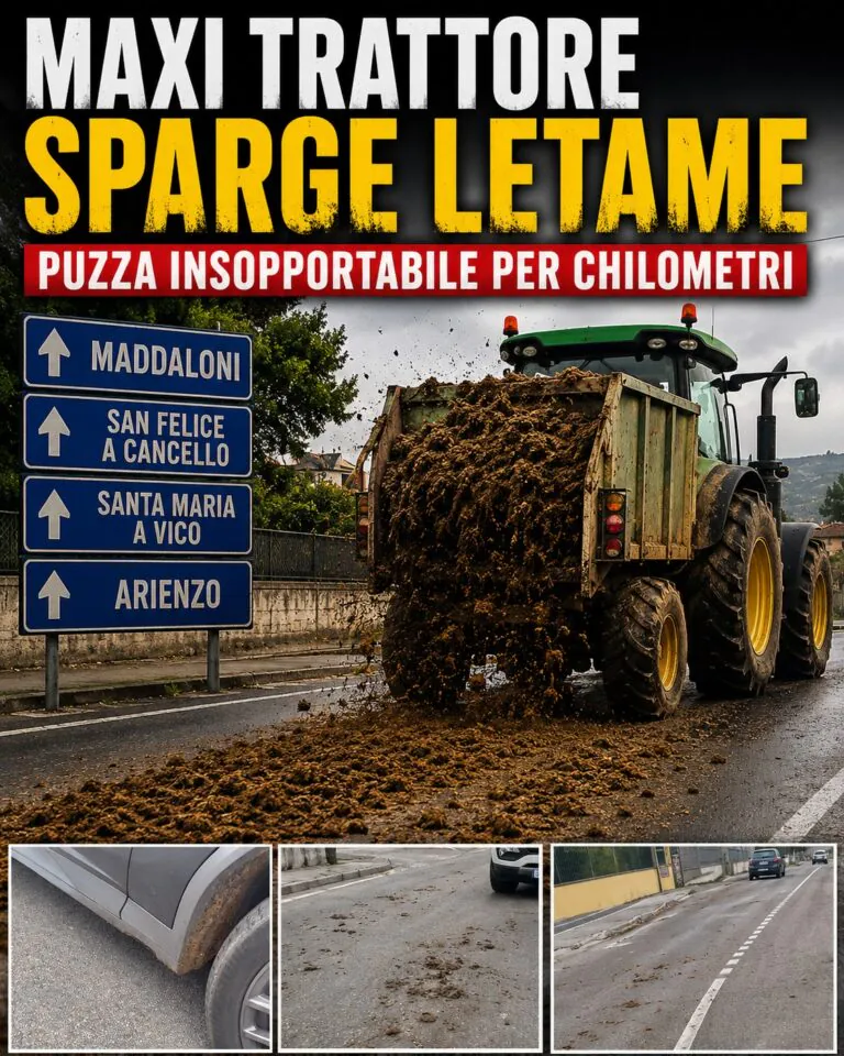 Trattore perde letame per chilometri: puzza insopportabile in un’ampia zona della valle. Fermato dai vigili