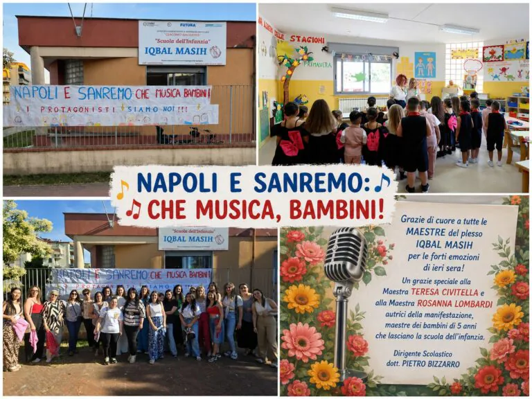‘Napoli e Sanremo: che musica, bambini!’ Emozioni e applausi per il saluto dei piccoli del plesso Iqbal Masih