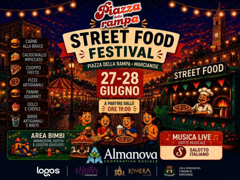 Marcianise, arriva lo Street Food Festival: 2 serate tra sapori, musica e divertimento in un’area verde cittadina