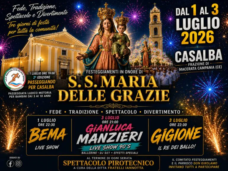 Casalba in festa per Santa Maria delle Grazie: 3 giorni tra fede, tradizione, spettacoli e divertimento