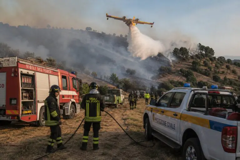 Collina a fuoco al confine tra 3 comuni, canadair in azione