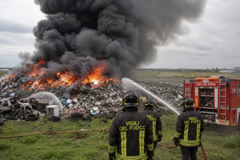 Maxi rogo nella discarica abusiva, gigantesca nube di fumo sovrasta la zona
