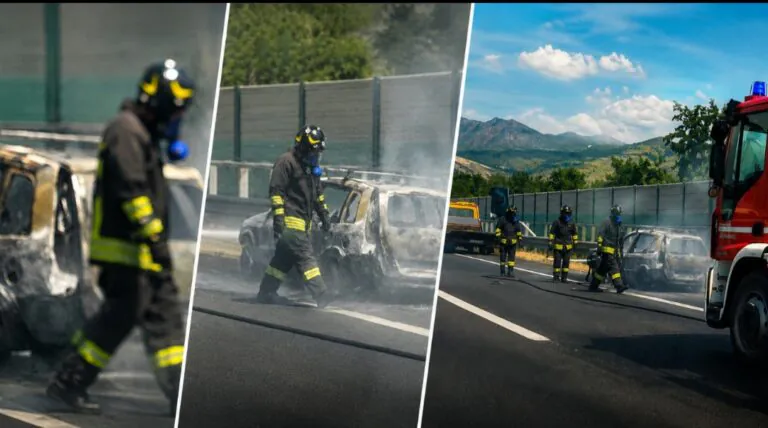 Auto con famiglia divorata dalle fiamme, A1 in tilt