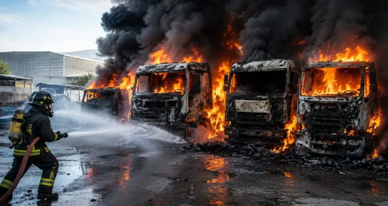 Camion divorati dalle fiamme, choc nella zona Asi