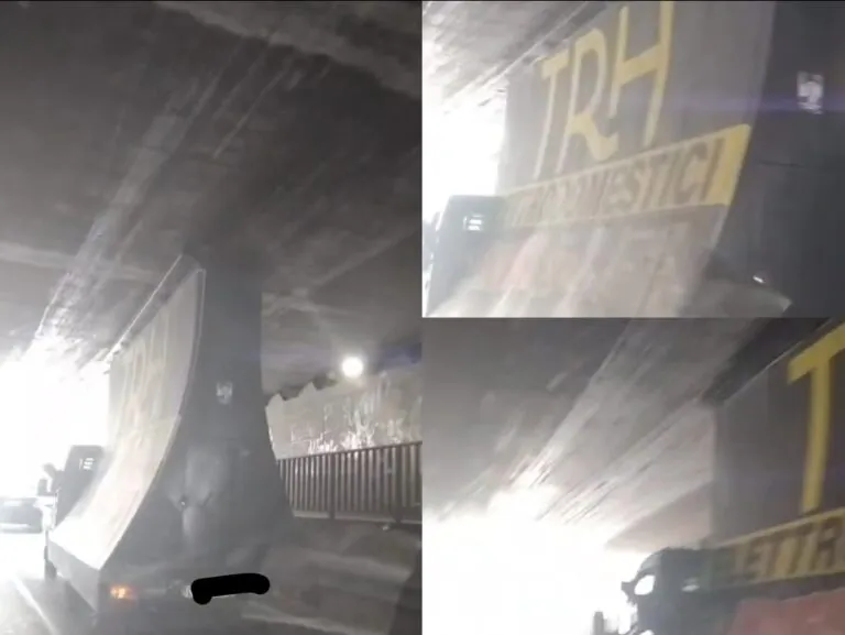Camion vela si incastra nel sottopasso