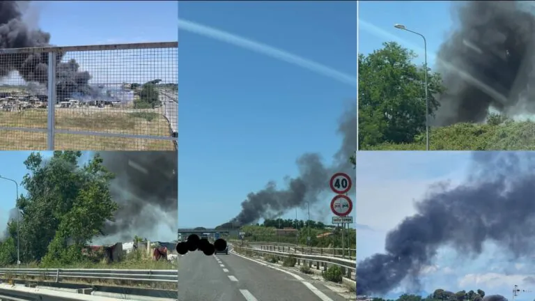 Rogo al campo rom, enorme nube di fumo invade la zona