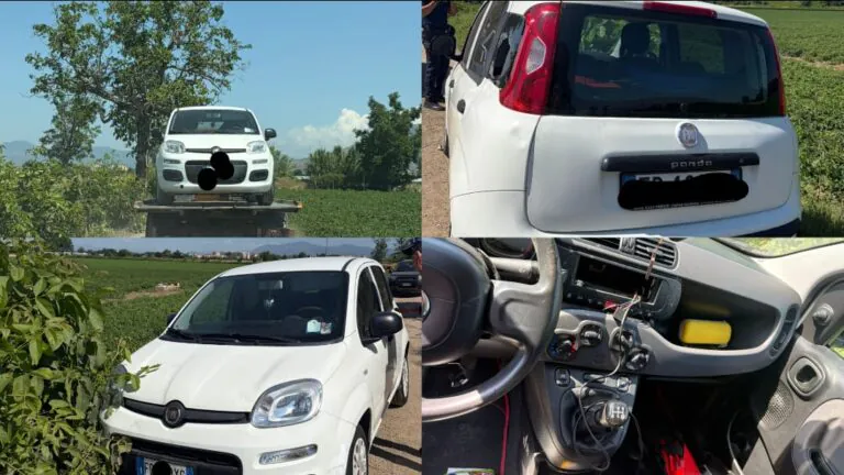Auto rubata ritrovata in campagna al confine tra 2 comuni