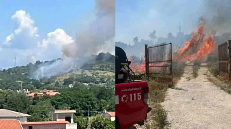 Collina a fuoco al confine tra 2 comuni