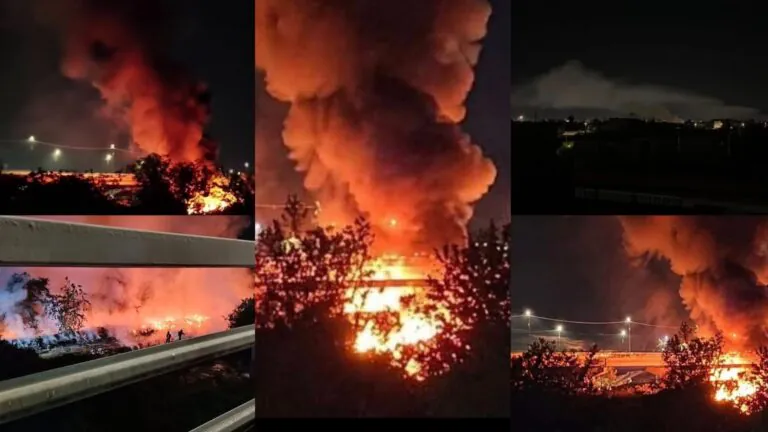 Maxi rogo nei pressi dell’Asse Mediano, nube di fumo invade più comuni