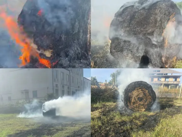 Danno fuoco a balle di fieno in un campo, Protezione Civile sul posto