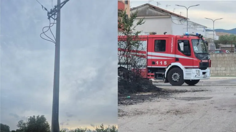 Danneggiato palo elettrico durante rogo, disagi in città