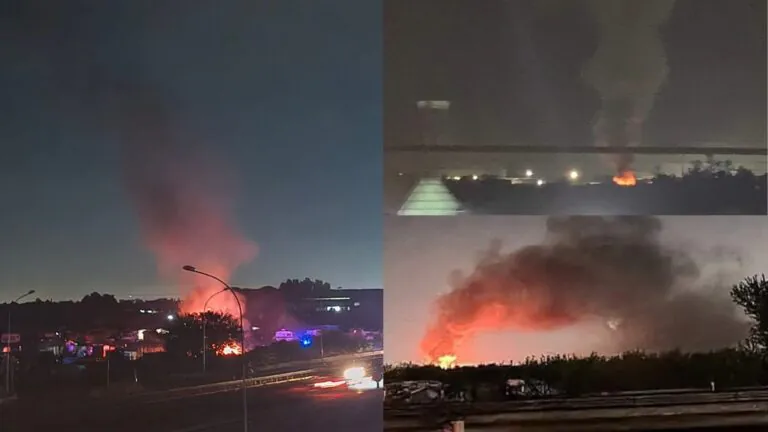 Maxi rogo nei pressi del campo rom, enorme colonna di fumo visibile da lontano