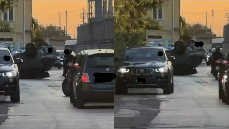 Auto sbanda e si ribalta, choc all’incrocio