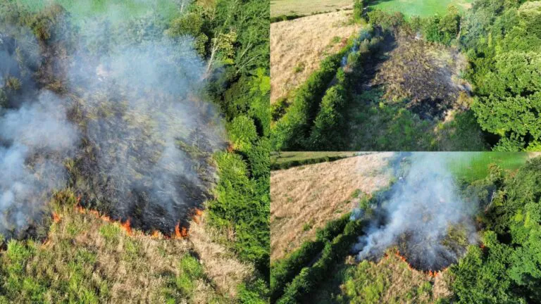 Rogo in un terreno nei pressi del cimitero, Pompieri e Protezione Civile in azione