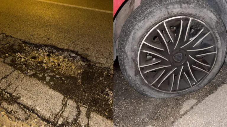 Buca con sassi taglienti, automobilisti forano le gomme