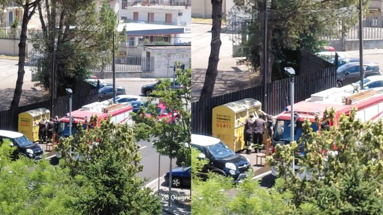 Cassonetto dei rifiuti a fuoco nei pressi della scuola, arrivano i pompieri