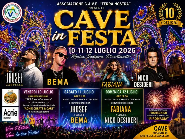 Cave in Festa: al via la decima edizione. Tre serate di spettacolo, musica e tradizione nella frazione