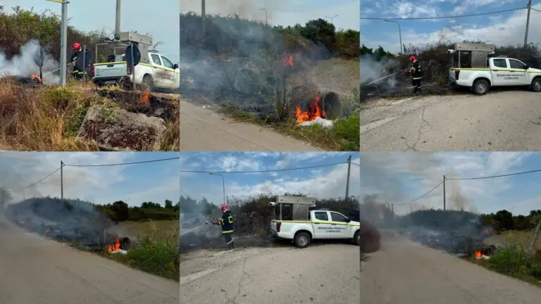 Vegetazione a fuoco nei pressi della strada, in azione la Protezione Civile