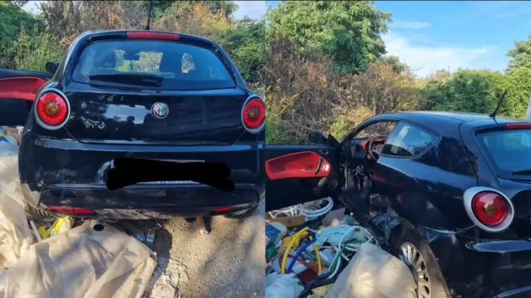 Auto compare tra i rifiuti nella zona Asi