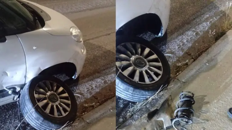 Auto becca buca e salta la ruota, famiglia miracolata