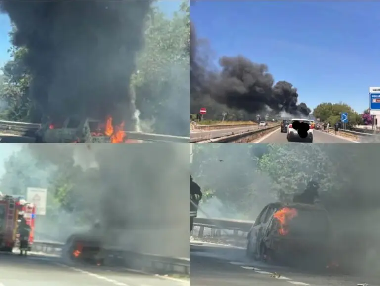 Auto in fiamme all’improvviso, paura sulla Statale