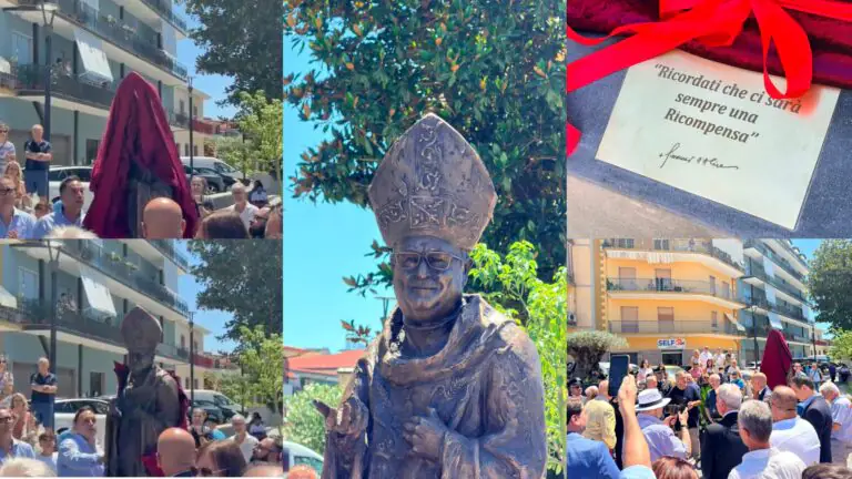 La frazione ricorda l’amato vescovo d’Alise. Scoperta la statua in piazza