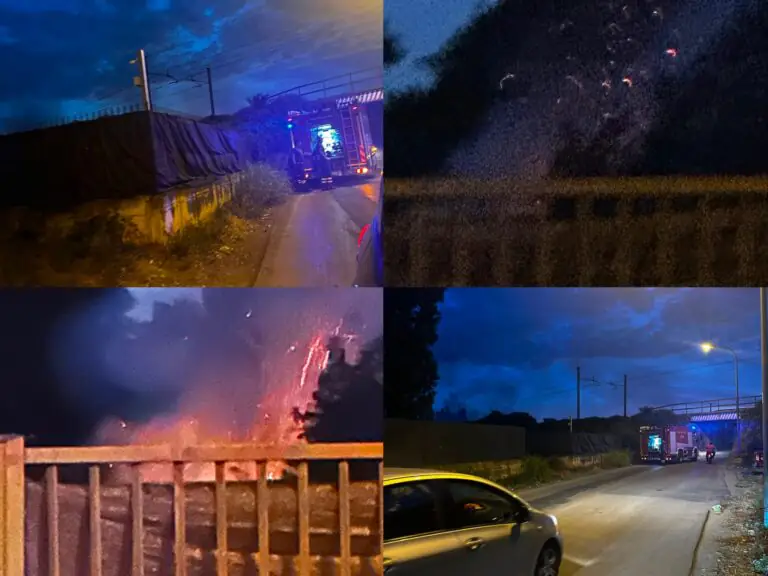 Rogo nei pressi del ponte, fiamme minacciano la linea ferroviaria