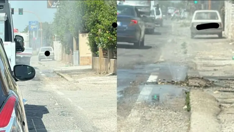 Danneggiata tubatura, mini geyser sulla Nazionale. Disagi al traffico