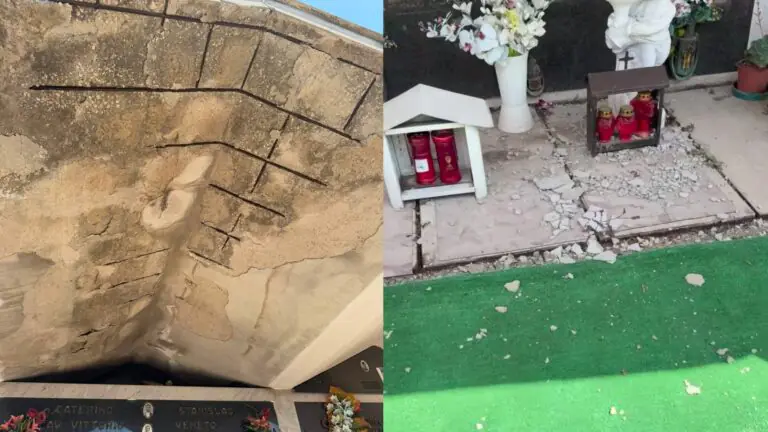 Pezzo di cornicione cade su una donna, paura al cimitero