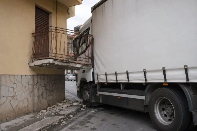 Camion si schianta contro balcone, paura e disagi al traffico