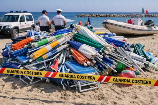 ombrelloni sequestrati dalla guardia costiera