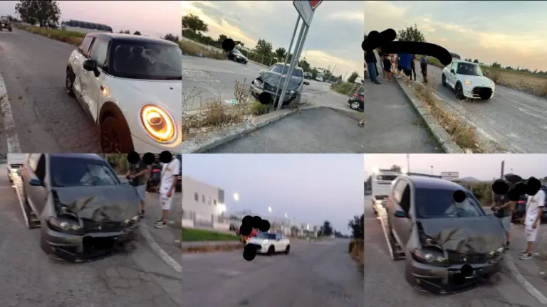 Brutto incidente al solito incrocio, auto finisce contro palo dopo impatto